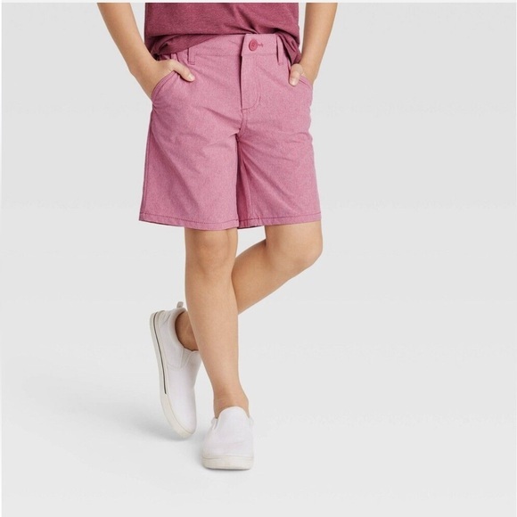 Boys' Quick Dry Flat Front Knee Length Chino Shorts - Cat & Jack™Pink 10 - Picture 1 of 4